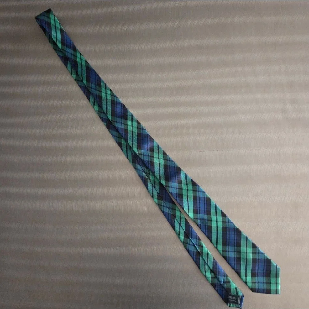 Lauren Ralph Lauren Classic Tartan Plaid Silk Tie Green Blue Preppy 2.5
